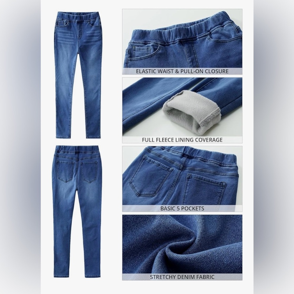 GRAPENT Fleece Lined skinny Jeans High Waist Pull On denim leggings size M NEW - Picture 5 of 9